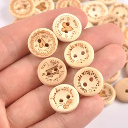 50pcs 15mm Mixed Wooden Handmade Decorative Buttons For Sewing clothing Diy Scrapbooking Crafts Home 2hole cp3392