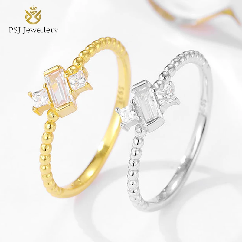 

PSJ Fashion Luxury Jewelry 18K Gold / Platinum Plated Emerald Cut Zircon 925 Sterling Silver Rings for Women Girls