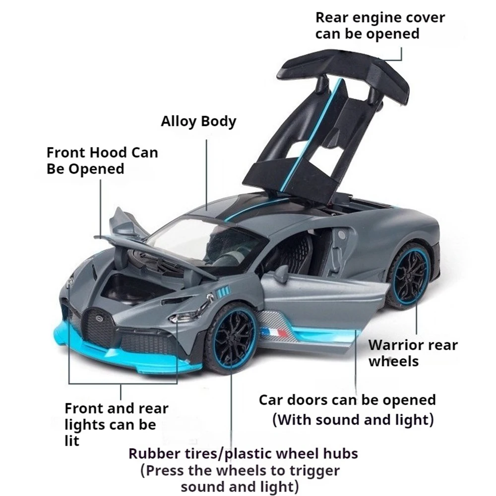 Modèle de voiture en alliage Divo atlantique 1:32, jouet en métal moulé sous pression, son et lumière, jouets à tirer, modèles de supercar de haute Simulation pour enfants, cadeaux
