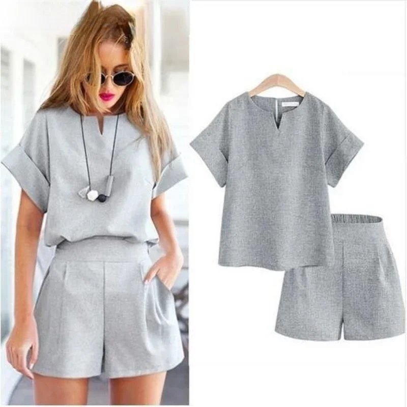 

Women's Cotton Linen Two-Piece Suit Set Chic Winter Faion irt And orts Matching Ensemble for Middle-Aged Women