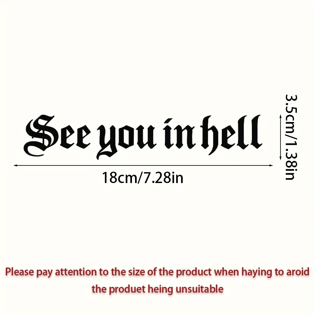 2pcs Gothic See You in Hell Motorcycle Helmet Stickers Waterproof Durable for Motorbike Fuel Tank Fairing Car Window Bicycle