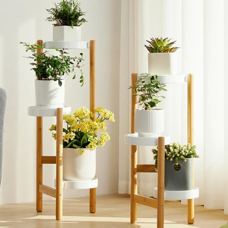 Flower stand Shelf Balcony Living room Nan bamboo plant stand Indoor succulent Nordic home creative flower pot shelf