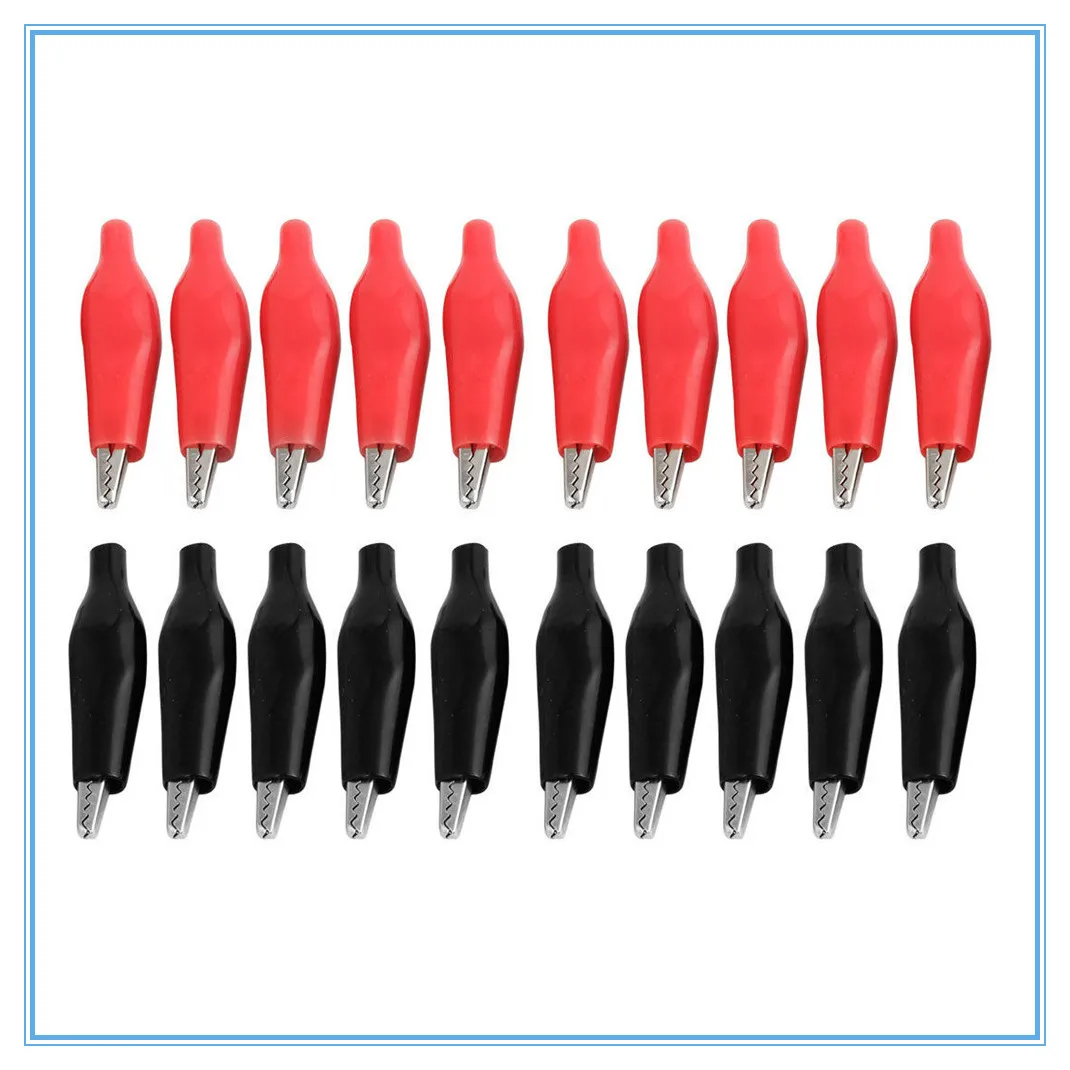 20 Pcs Crocodile type Clip 28MM Black Red Blue Black Yellow Soft Plastic Coated Testing Probe Mini Alligator Test Clips