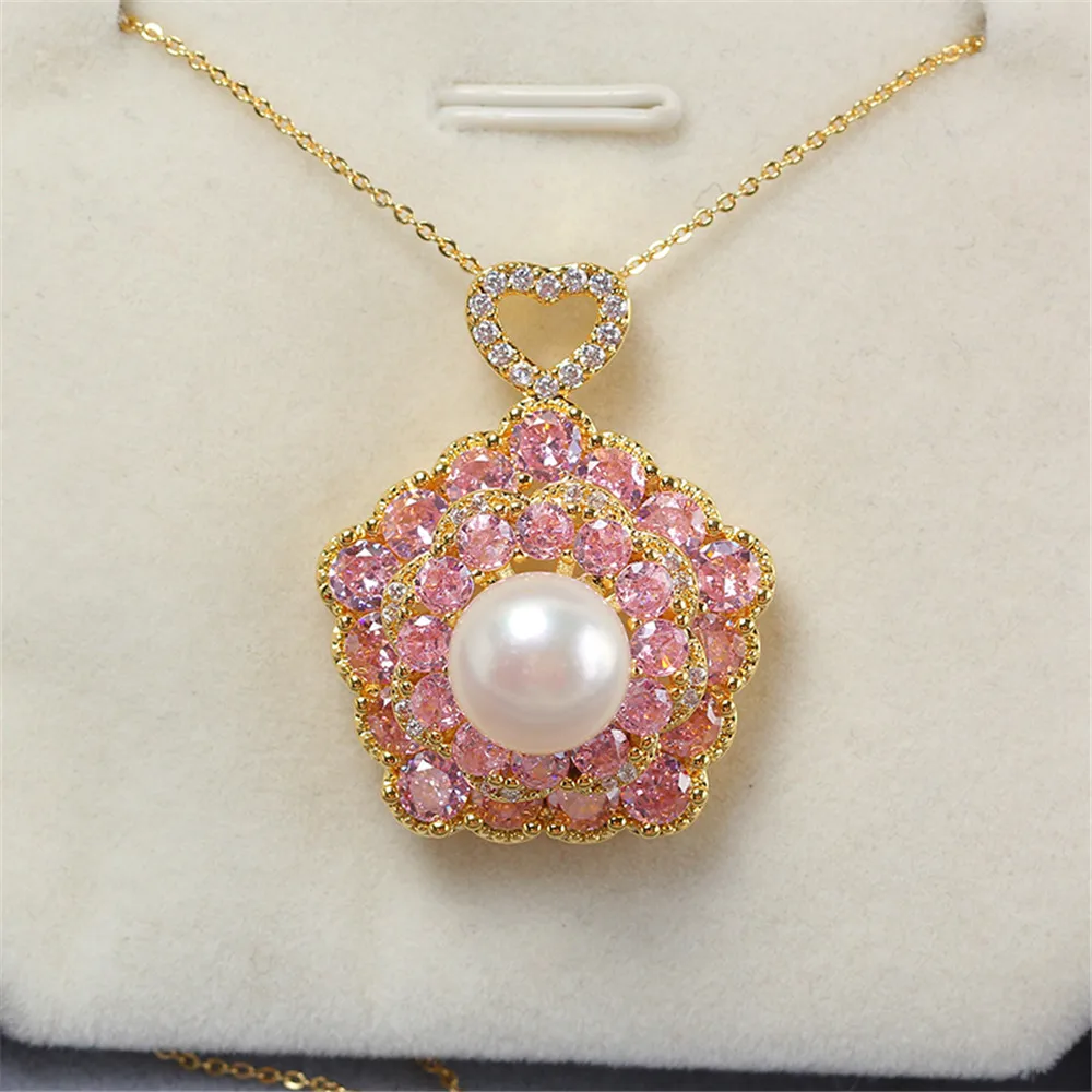 Produced 14k Gold Injection Timing Running Pendant Inlaid with Zircon Pearl Rotatable DIY Accessories Exquisite Female