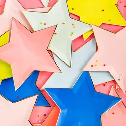 8pcs Colorful Gold Foil Star Disposable Tableware Kids Birthday Favors Decoration Paper Plates Wedding Birthday Party Supplies