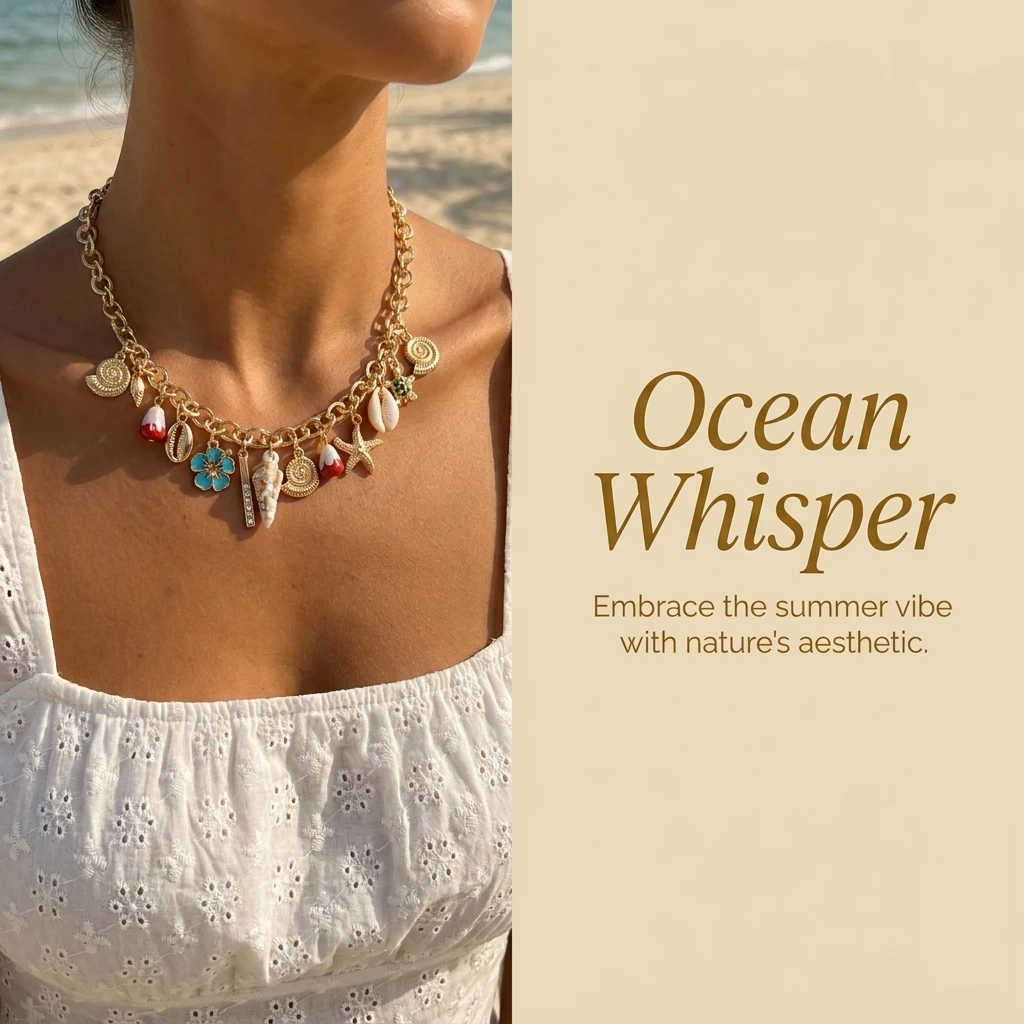 Böhmische Seestern-Muschel-Schildkröten-Anhänger-Halskette für Damen, Punk-Stil, dicke Kette, Blumen-Choker, Charm-Schmuck für den Sommerurlaub – Detail 3