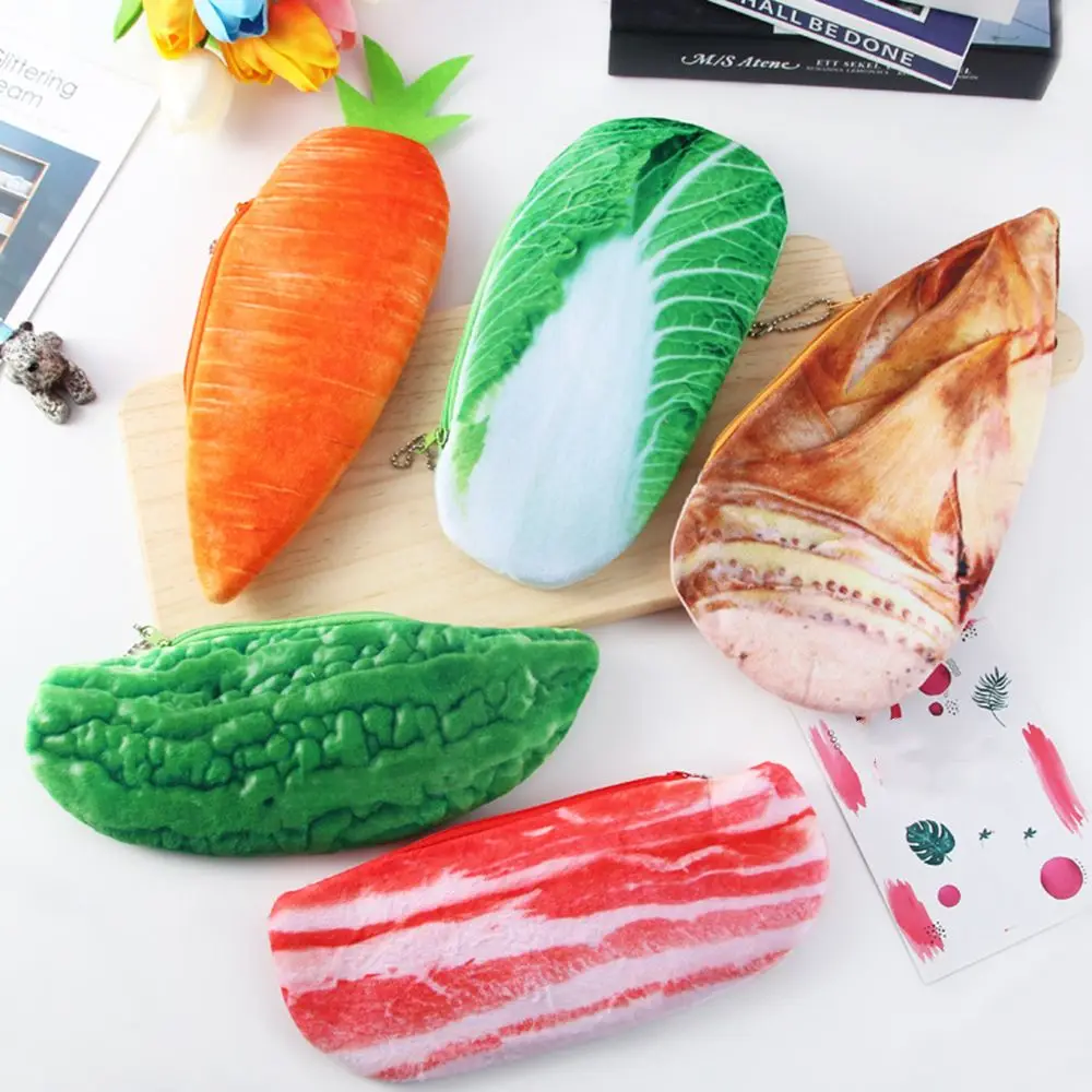 Cute Student Stationery Pencil Bag Novelty Coin Purse Simulation Vegetable Pencil Pouch Pen Case Plush Pencil Case