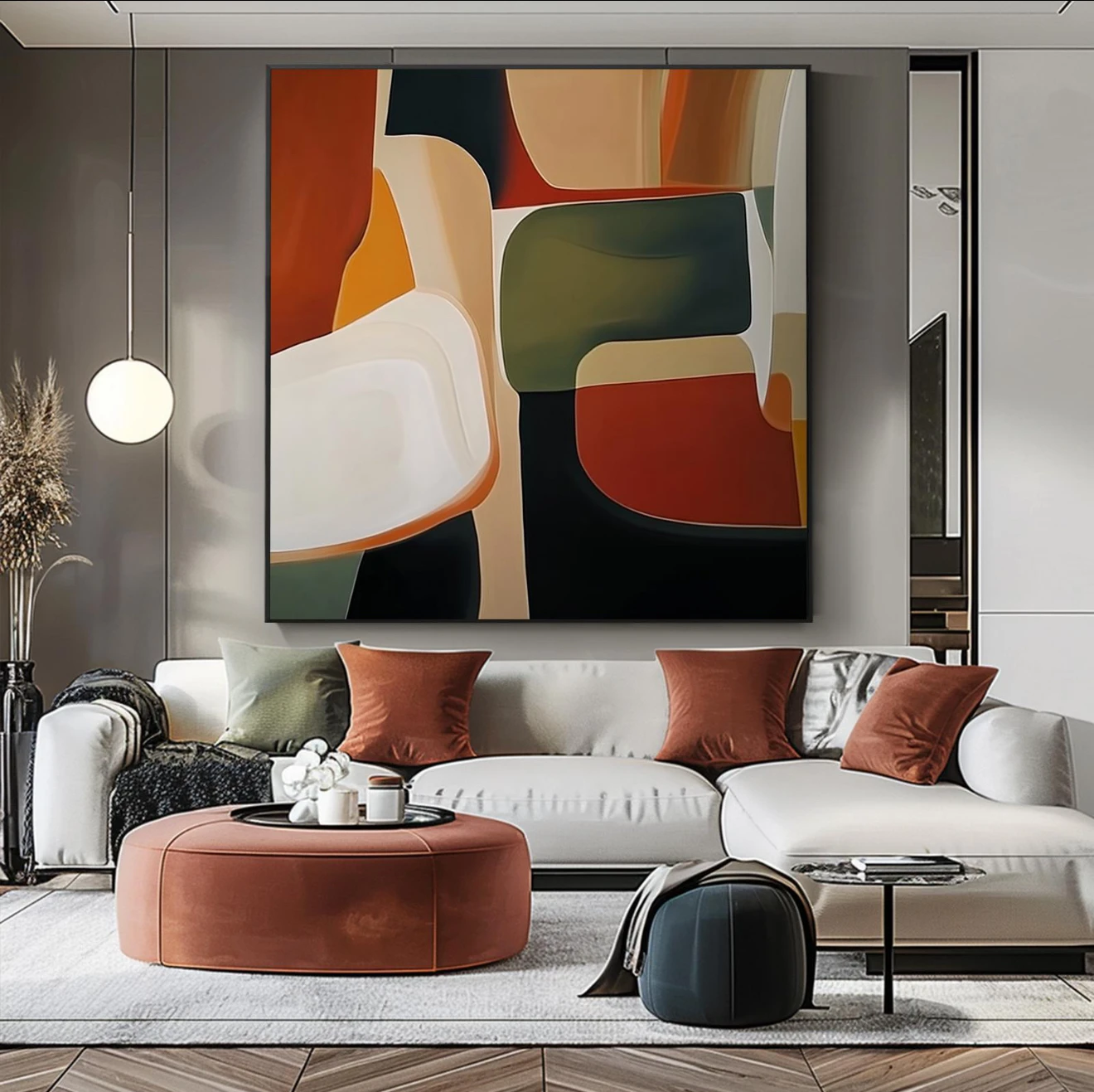 

Wholesale Customize Modern Handmade Textured Geometry Design Natural Abstract Oil Painting for Home Living Room Wall Art Dec