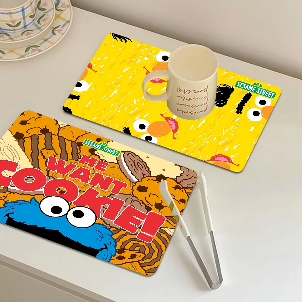 S-Sesame S-Street Cartoon Non-slip Fast Water Absorption Anti-scalding Imitation Tile Printing Coffee Machine Draining Pad