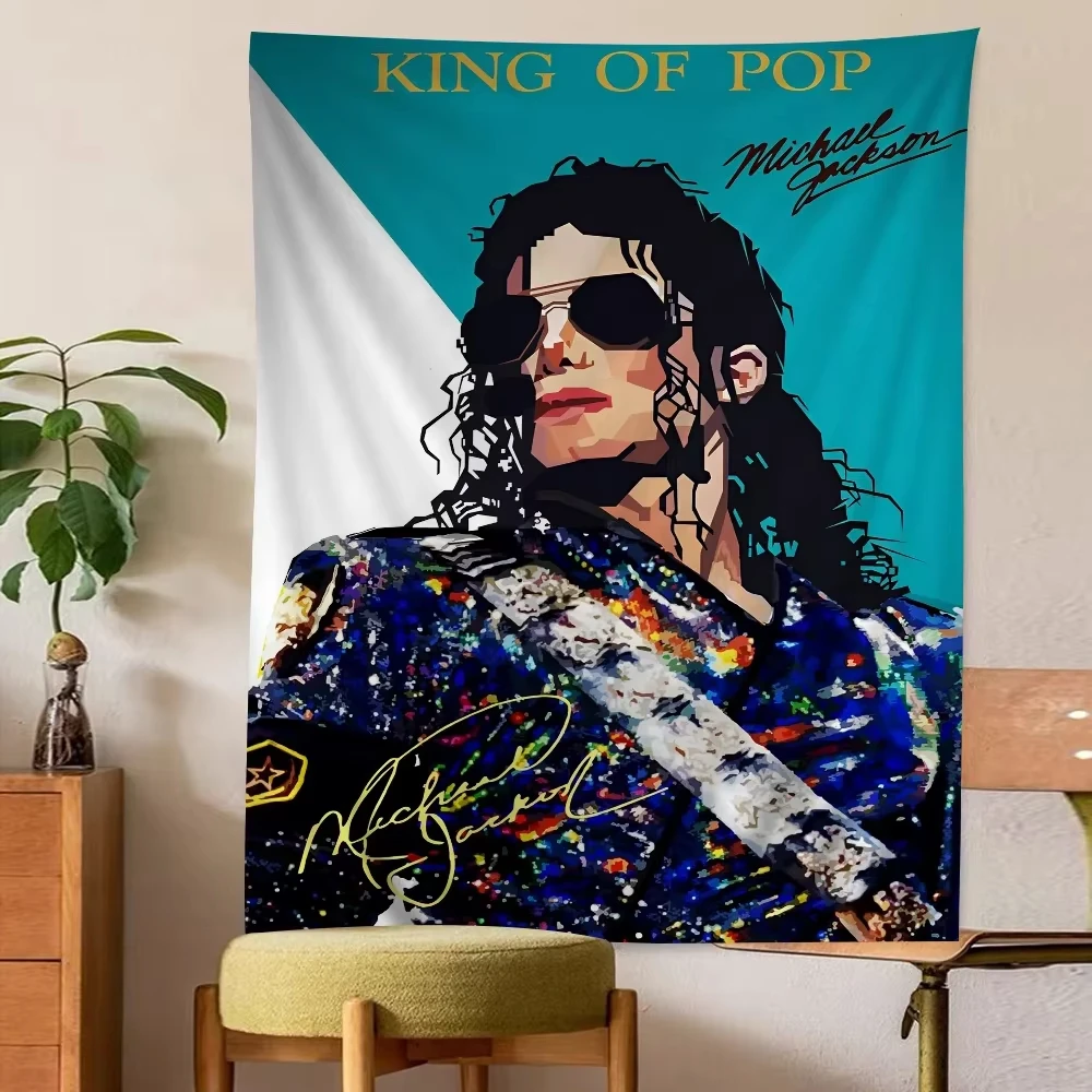 VIKAMA “King of Pop” MJ Tapestry, Star-Signed Polyester Wall Hanging, Retro Music Fan Bedroom & Rock Bar Nostalgic Wall Decor