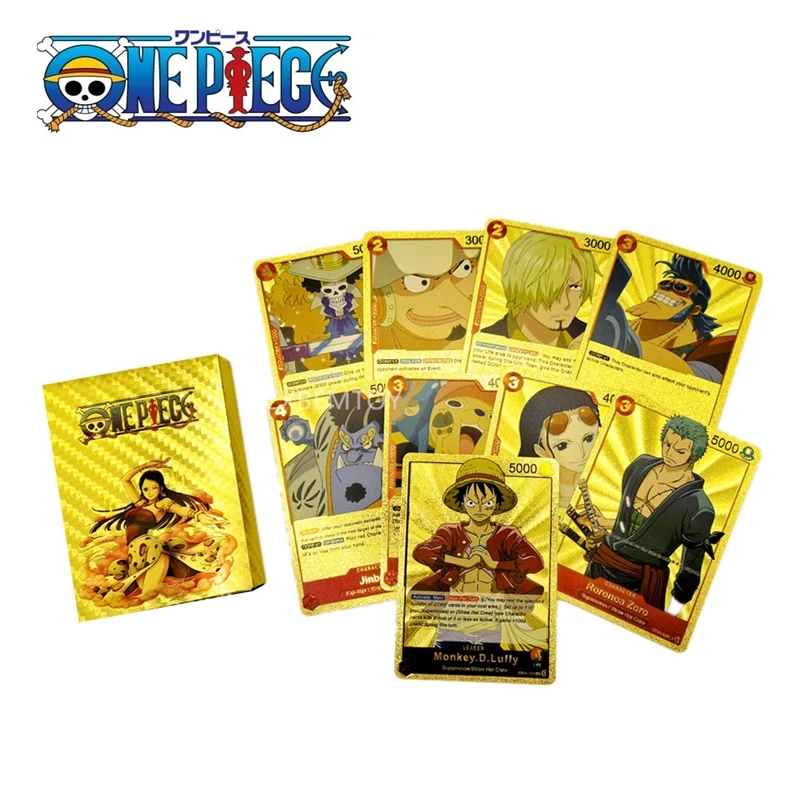 

55pcs anime One Piececards English Gold Foil Cards One Piece Luffy Sauron Bronzing Cards Riman Peripheral Collection Cards