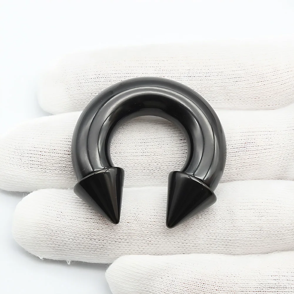 1Pc Black Spike Horseshoe Nose Ring Stainelss Steel Cone Large Gauge Piercing Barbell Septum Rings Ear Expander 0/00/2/4/6/8/12G