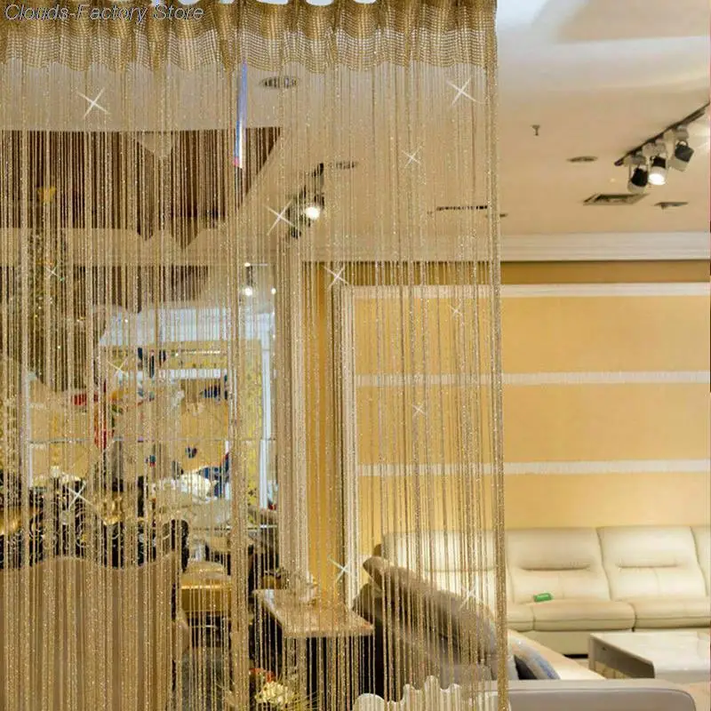100x100CM Living Room String Curtain Shiny Tassel Silver Line Cortinas Solid Color Window Home Door Divider Curtain