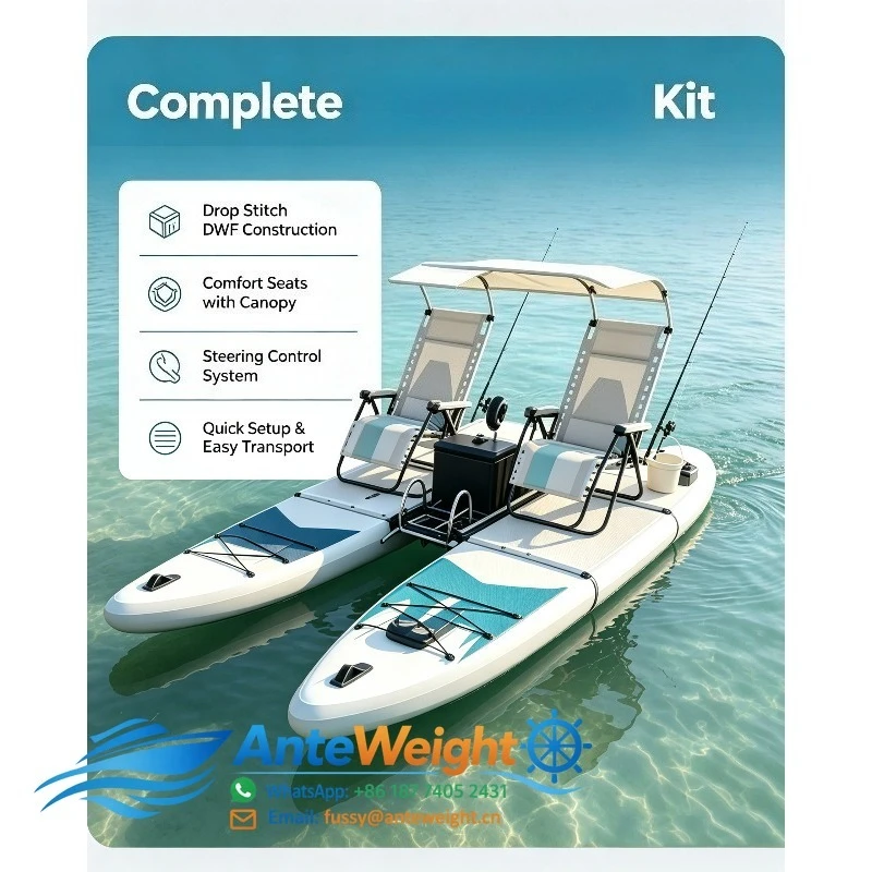 PVC Inflatable Fishing Boat Pedal Kayak with Capacity for River Outdoor Water Sports and Pontoon Inflatable Catamaran