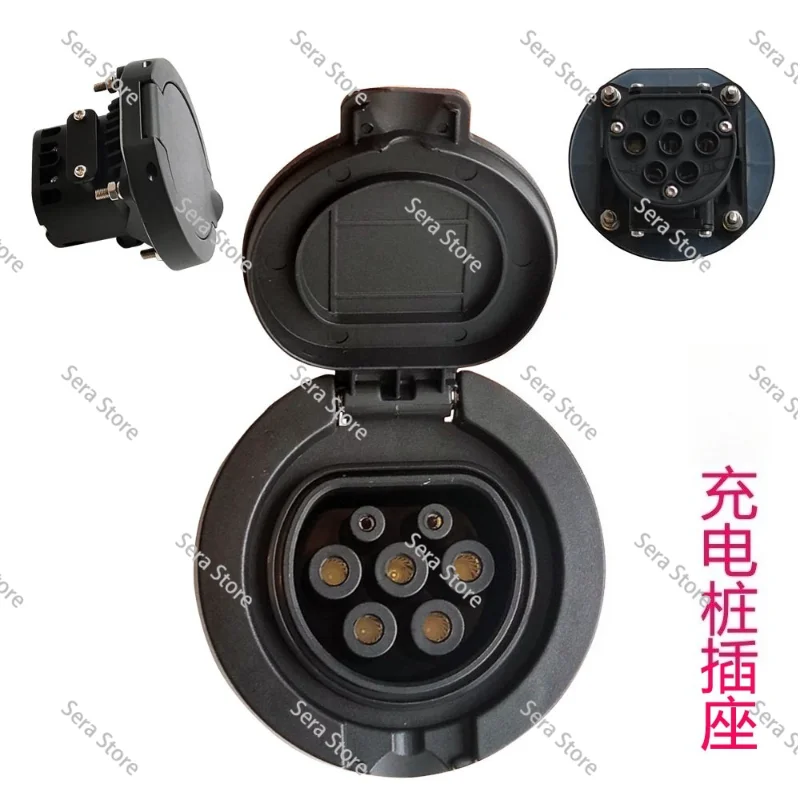 Type 2 EV Charging Socket 32A, 7 Pin Female Inlet for AC Charging Station, Connector
