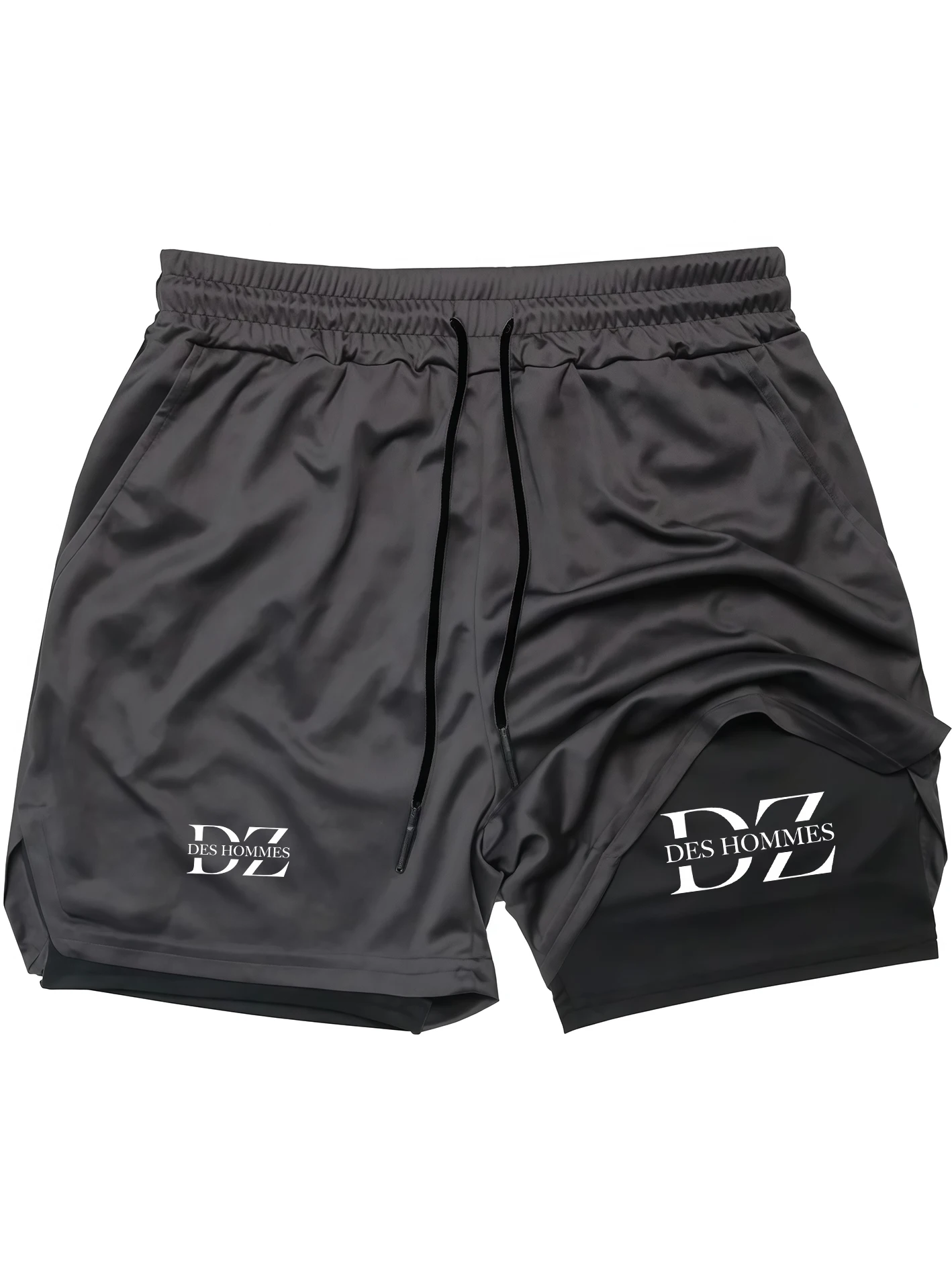 Men's Double Layer Training Shorts Summer Breathable Quick Dry Sports Pants Gym Running Loose Plus Size 5-Point Shorts Workout