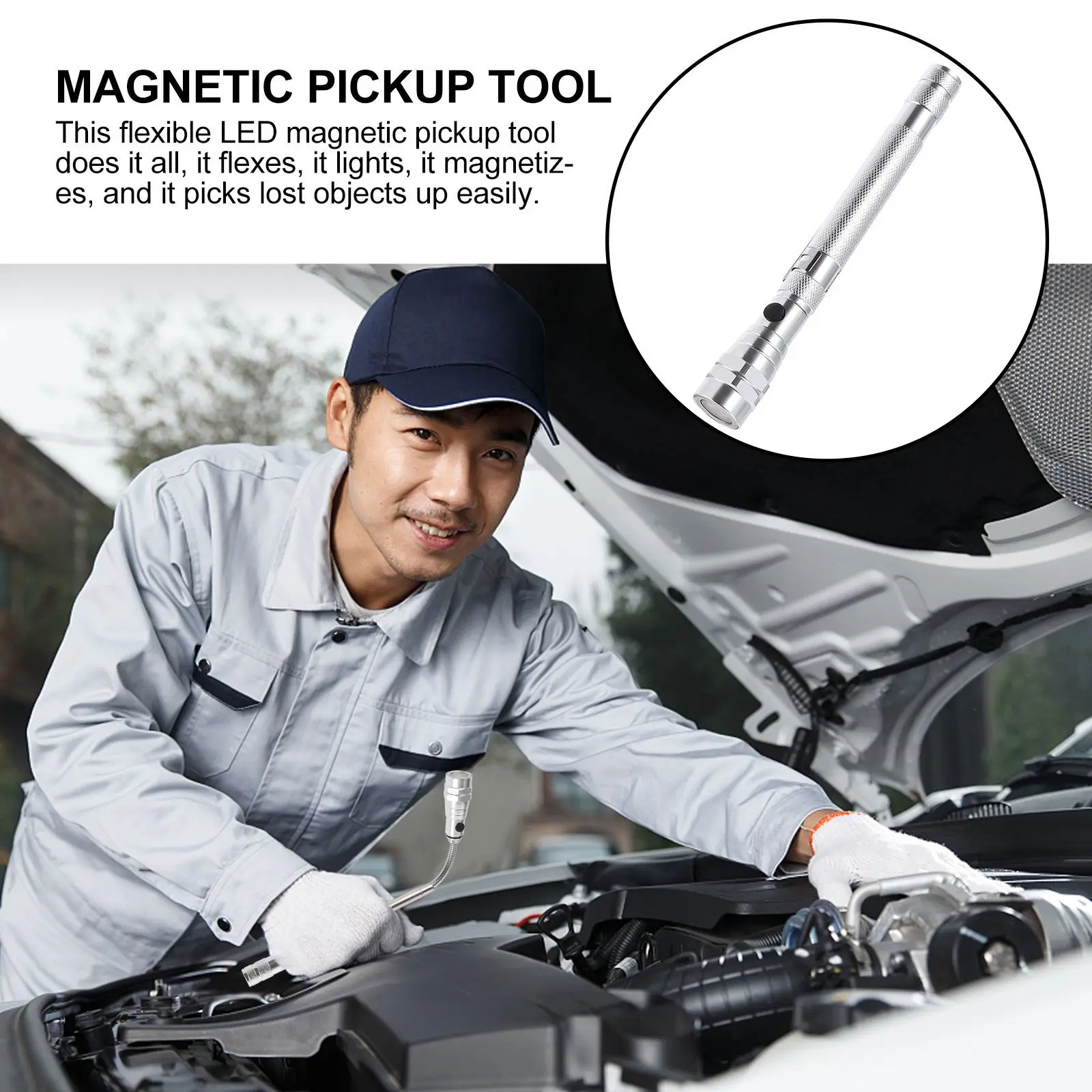 

Telescopic Led Flashlight Magnetic Pickup Tool Flexible Neck For Portable Lighted Retrieval Rod Auto