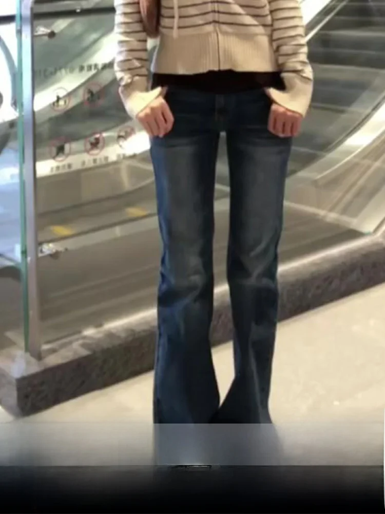 레트로 아메리칸 하이 스트리트 웨이드 벨 보트 진 여성용 가을 겨울 신상 슬레 하이 웨이스트 스트레이트 레그 팬츠