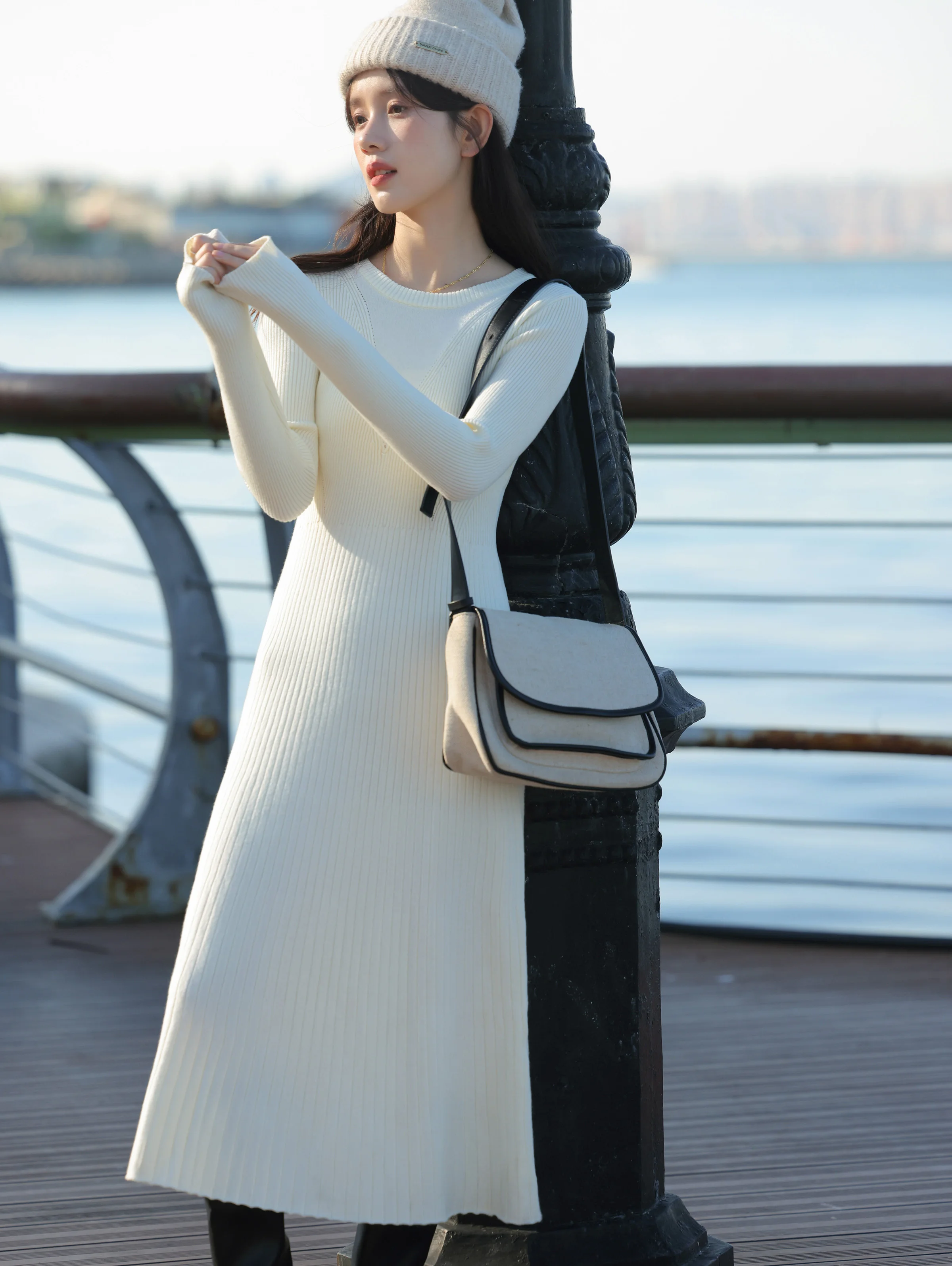 Vestido de malha para mulheres elegante fino ajuste vestido de manga longa inverno queimado sereia vestido de camisola para outono inverno casual camadas