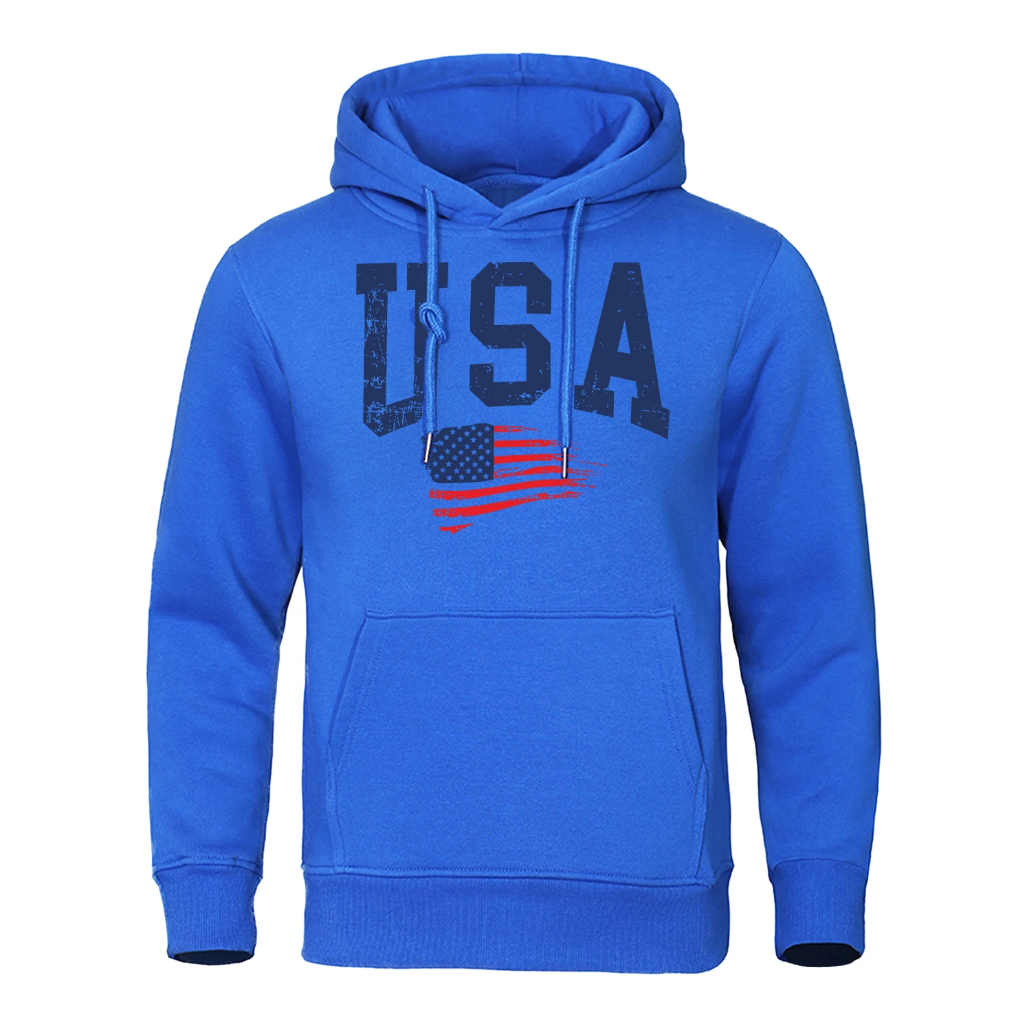 Usa Fluttering National Flag Printing Hoodies Men Fleece Warm Clothing Casual Loose Fashion Hoody Pocket Pullover Sweatshirt