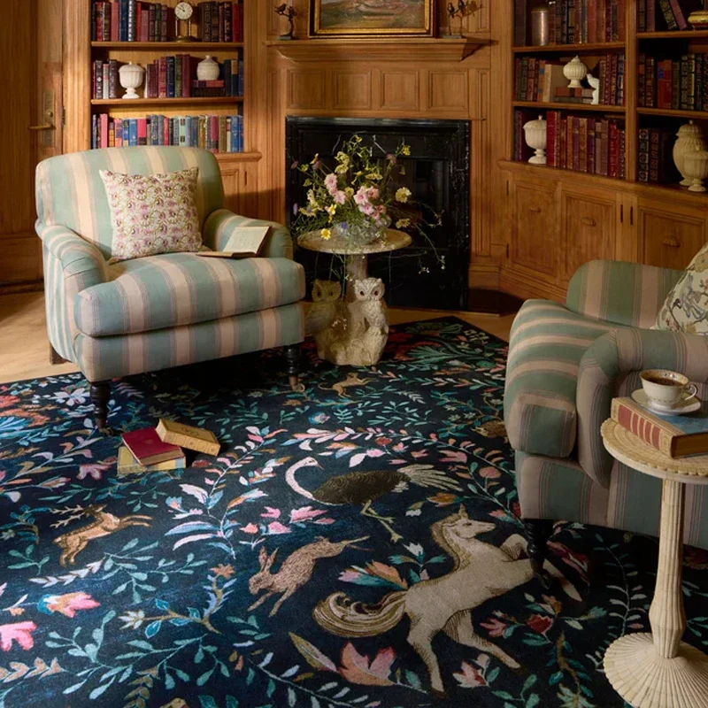 Living Room Carpet Large Size Bedroom Bedside Floor Mat Machine Washable Carpets Jungle Elk Animal Retro Home Decoration Rug