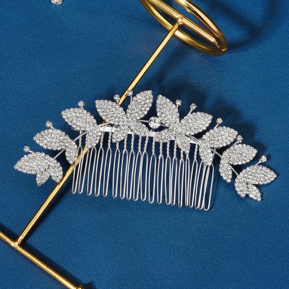 Silver Leaves Shaped Hair Comb para as Mulheres, casamento Hairpin, Side Pin, Noiva Cabelo Jóias, Noiva Tiaras, Charme Moda