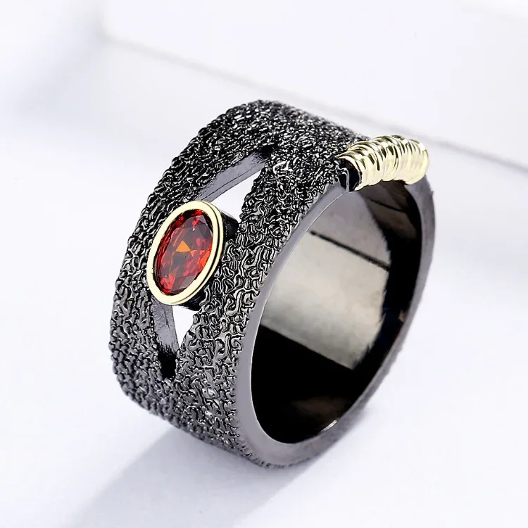 Women's 925 Silver Retro Geometric Ring Necklace Asymmetric Earrings Set