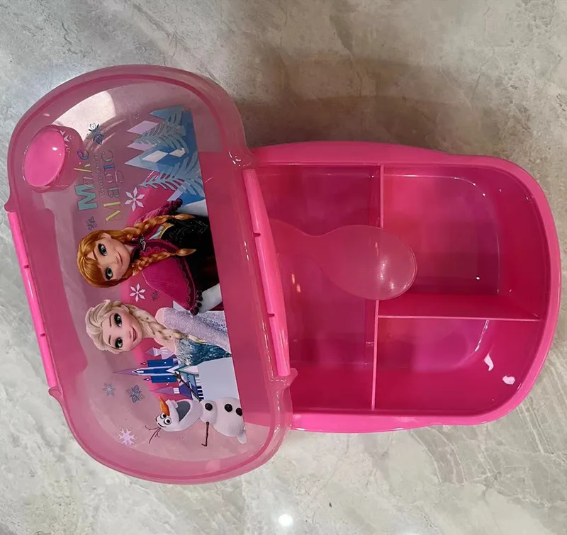 Scatola per il pranzo congelata Anime Elsa Princess Cartoon Cute Pink Lunch Box contenitore per alimenti portatile a prova di perdite stoviglie in