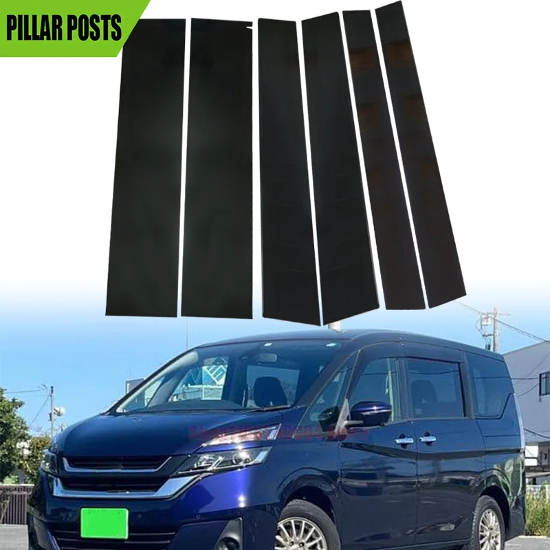 6PC For Nissan Serena C27 2017 2018 2019 2020 2021 Glossy Black Pillar Posts Door Side Window Trim Decor Sitkcer Cover Accessori