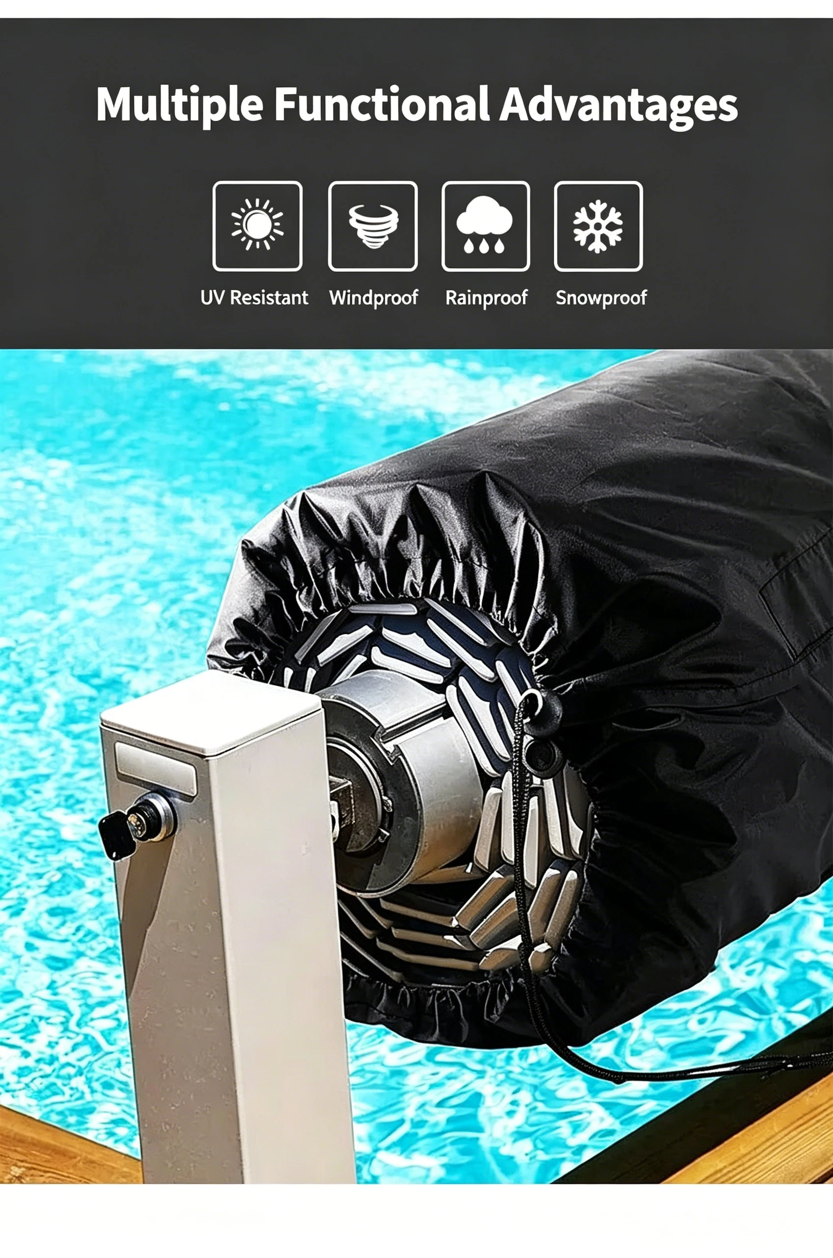 Outdoor Swimming Pool Solar Reel Cover,Commercial And Household Swimming Pool Roll-up Dust-proof Protective Cover