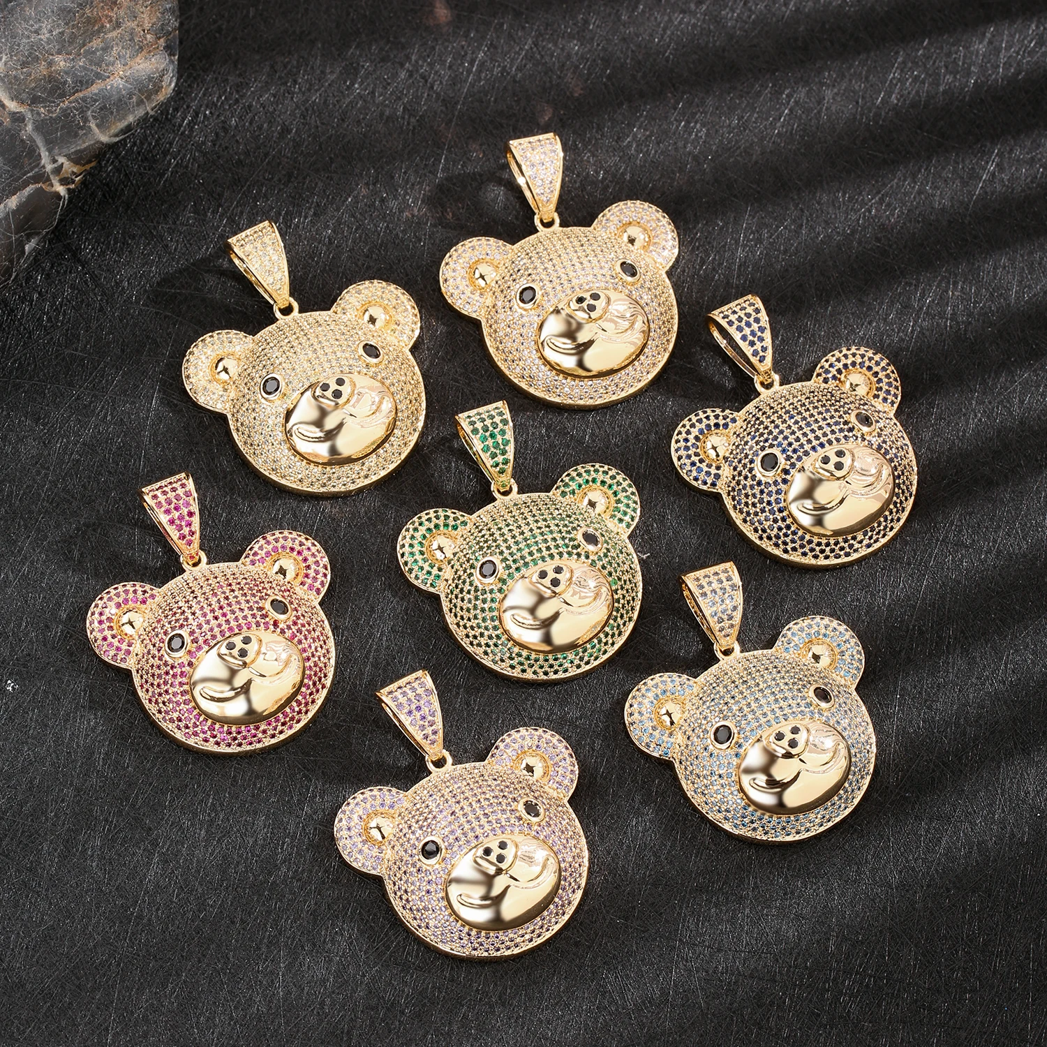 Luxury and Cute Bear Charm 14k Gold Plated Pendant Kawaii Charm Jewelry Making Handmade Zirconia Jewelry Accessories Copper