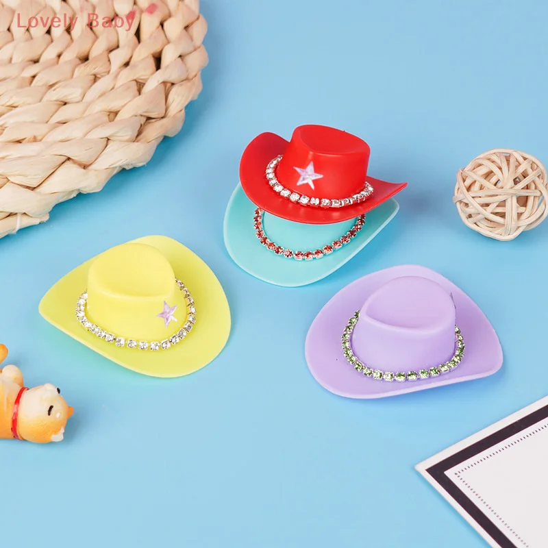 Acessório de boneca em miniatura de 5 peças, chapéus de cowboy ocidentais de plástico