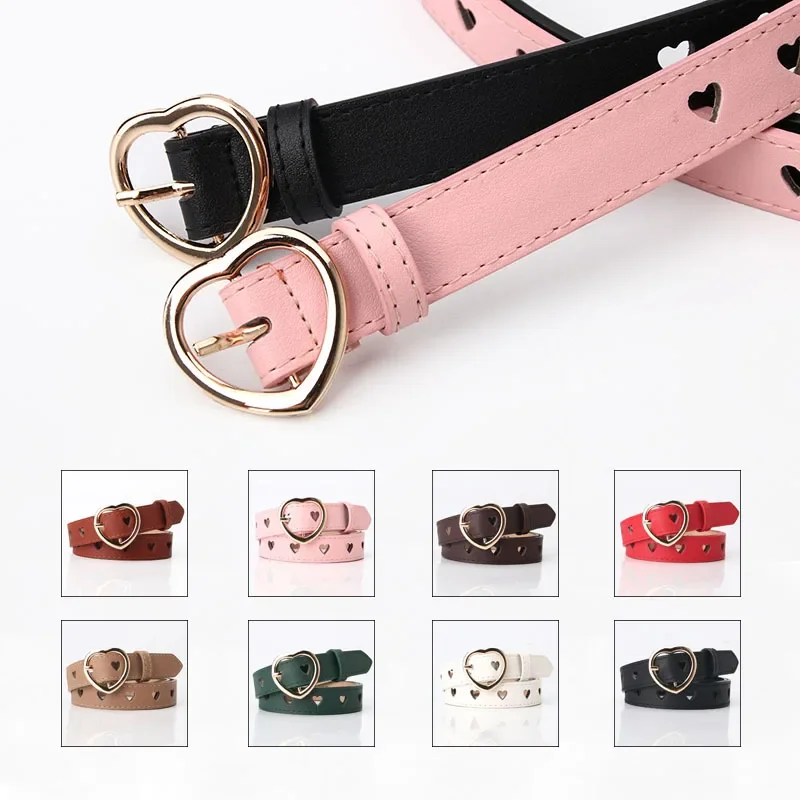 BILLINGS 1pcs Fashionable Women’s Minimalist Versatile Heart-Shaped Openwork Leather Belt  Women’s PU Buckle Denim Belt