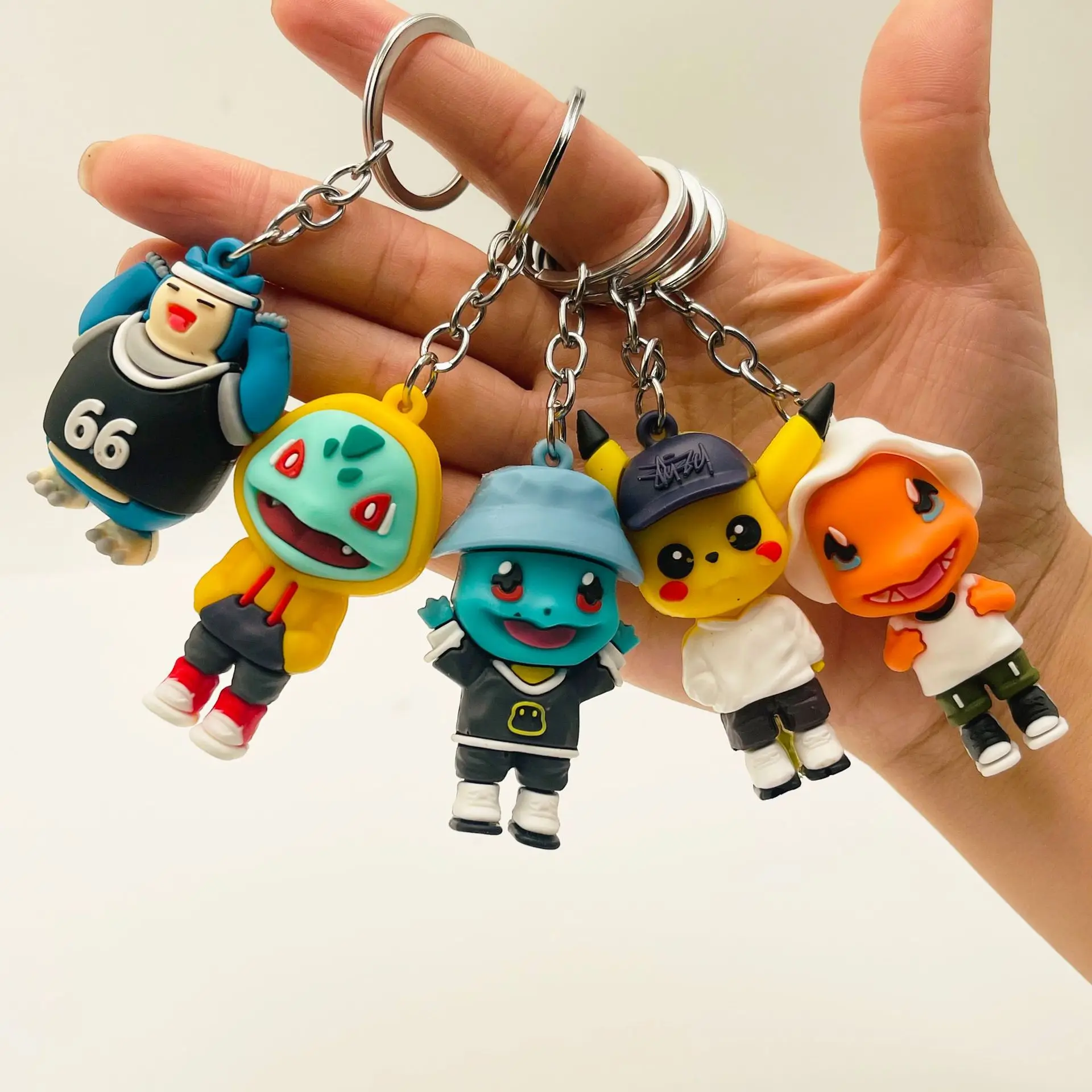 5 Style Pokemon Anime Figures Keychain Pikachu Cartoon Key Chain Charmander Fashion Bag Keyring Pendant Accessories Kid Toy Gift