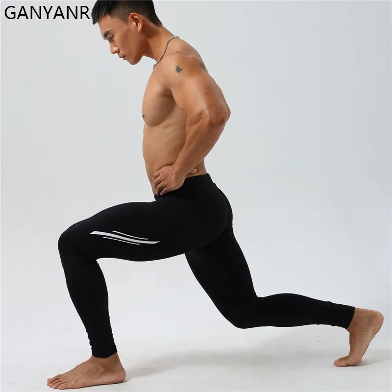 GANYANR Running Tights Men Fitness Training Compression cold weather thermal winter Gym Pants Athletic Leggings Long Trousers