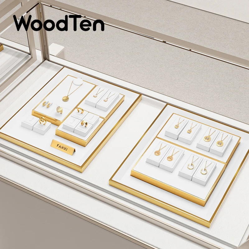 

WoodTen White PU Leather Jewelry Display Props Light luxury Ring Earring Necklace Jewelry Exhibition Stand Counter Display Rack