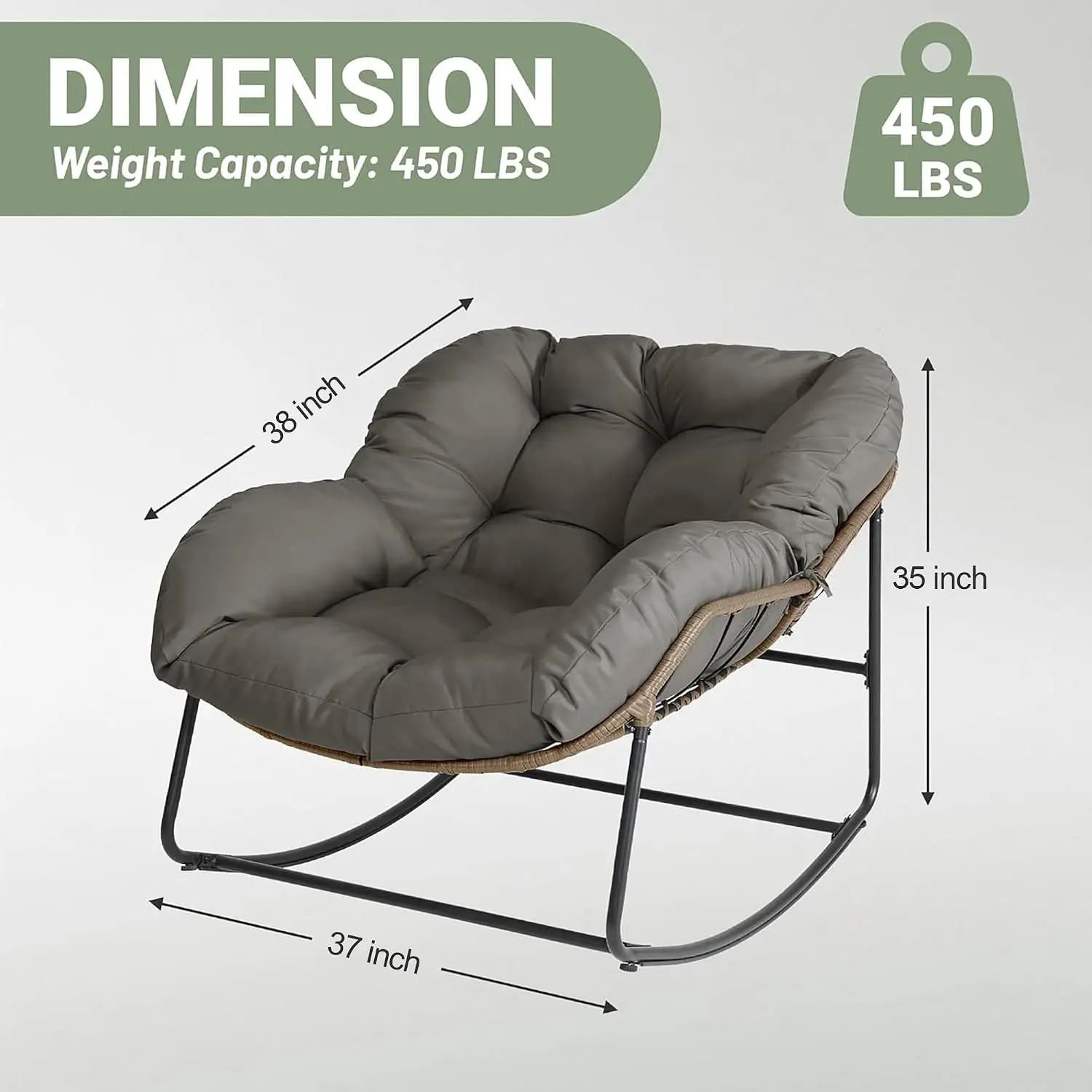 Oversized Egg Rocking Chair for Indoor/Outdoor – All-Weather Wicker Rattan Lounge Chair with Cushion, Patio Rocker for Porch