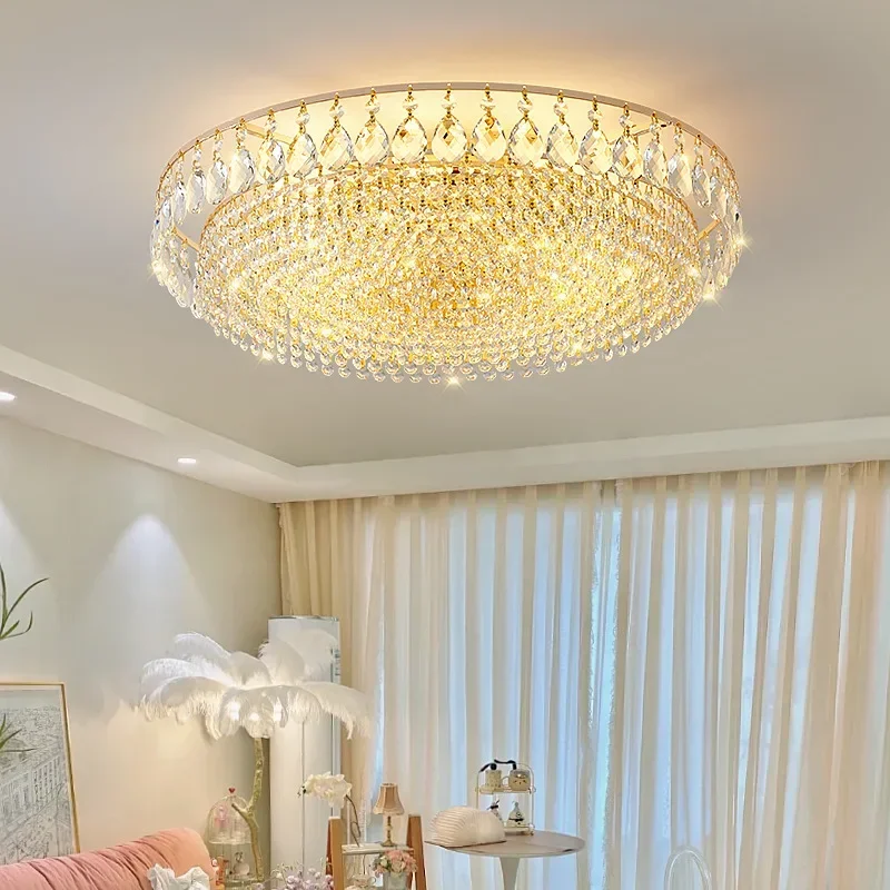 Grand Luxury Ceiling LED Light for Living Room Study Home Decor Master Bedroom Charming Crystal Classic Goldend Lampframe E14