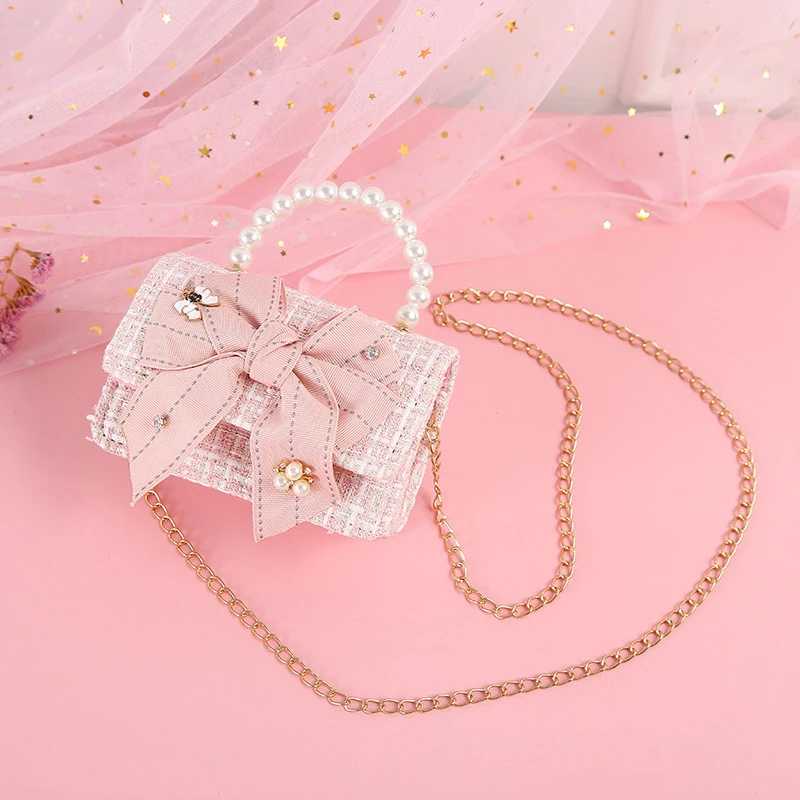 2024 Fashion Mini Cute Princess Handbags Girl Classic Coin Purse Bow Handbag Children Wallet Kids Bag Baby Shoulder Chain Bag