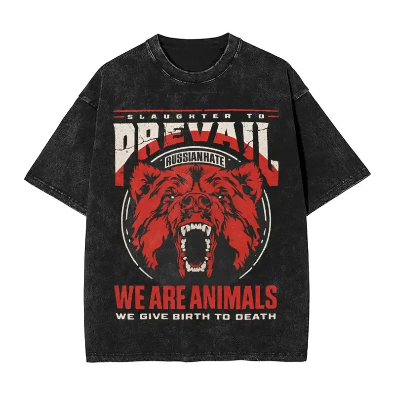 

Slaughter To Prevail Men Cotton Vintage T-Shirts Round Collar Tees Short Sleeve Tops American Retro Loose Trendy Washed T-Shirt