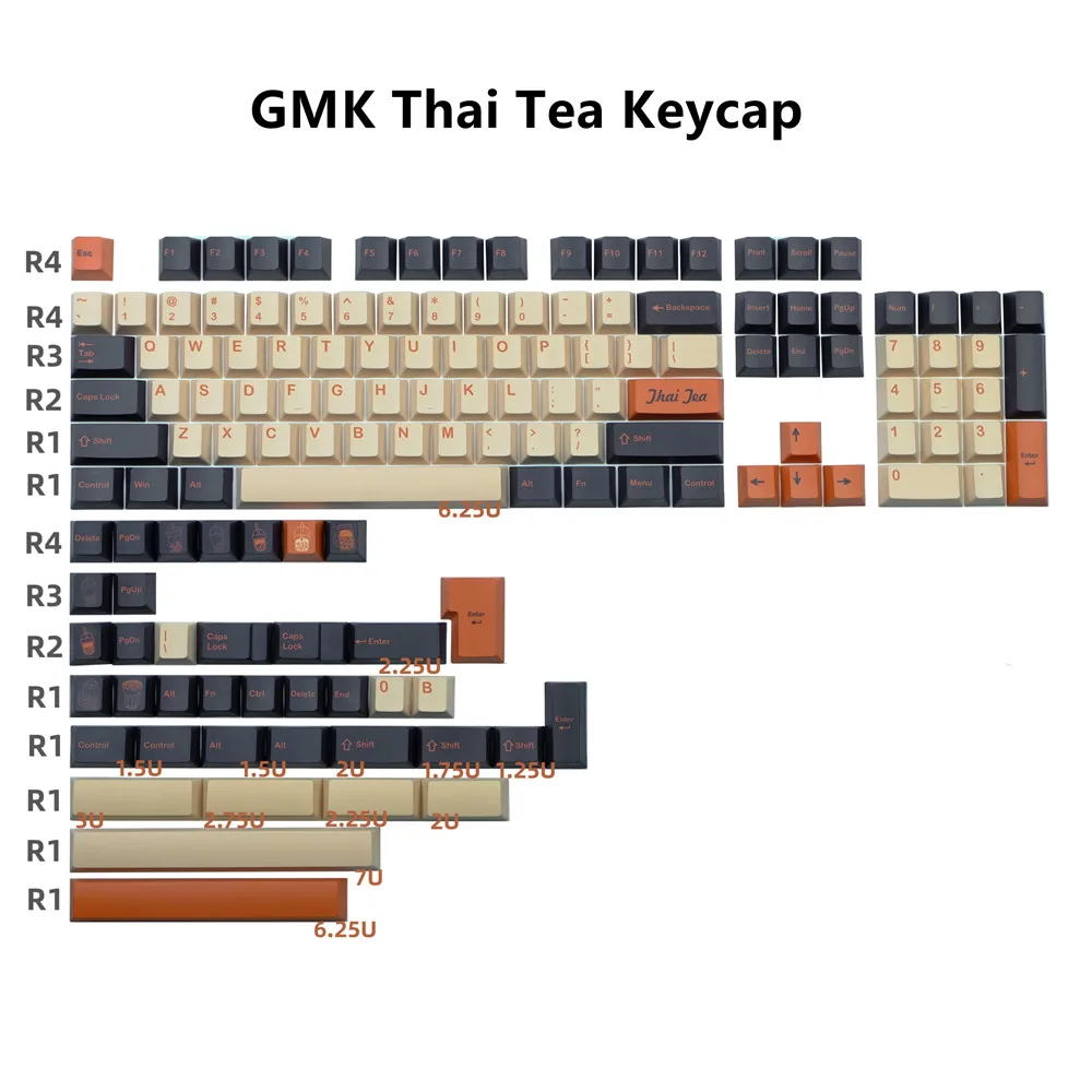 

142 клавиши GMK Thai Tea Clone Keycap Cherry Profile Премиум PBT Наборы DYE Subbed для Outemu TTC Крестовые переключатели Механическая клавиатура