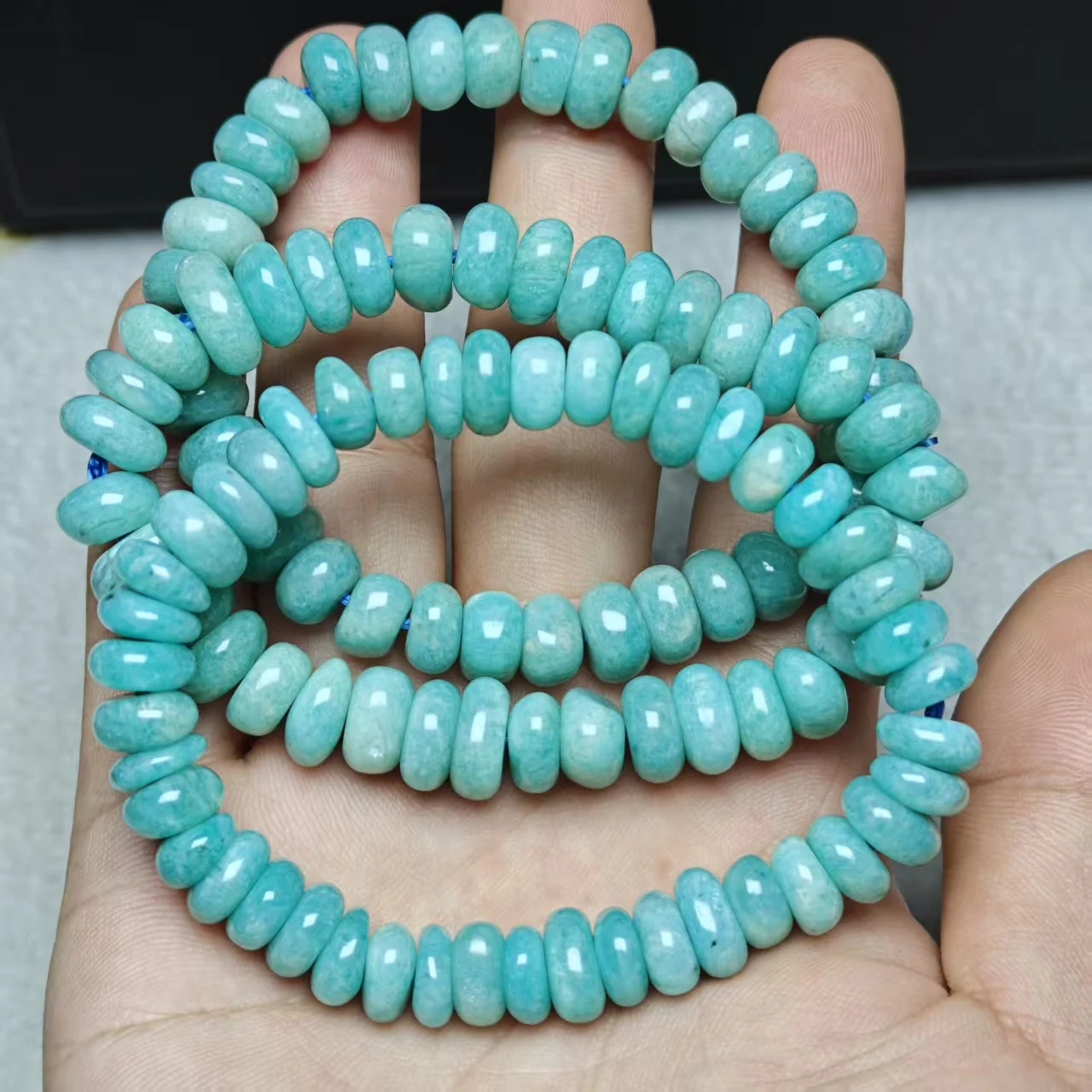 Xingyu Natürliche Amazonit Unregelmäßige Facettierte Rondelle Glatte Runde Lose Perlen für Schmuck Armband Handgefertigter Schmuck – Detail 5