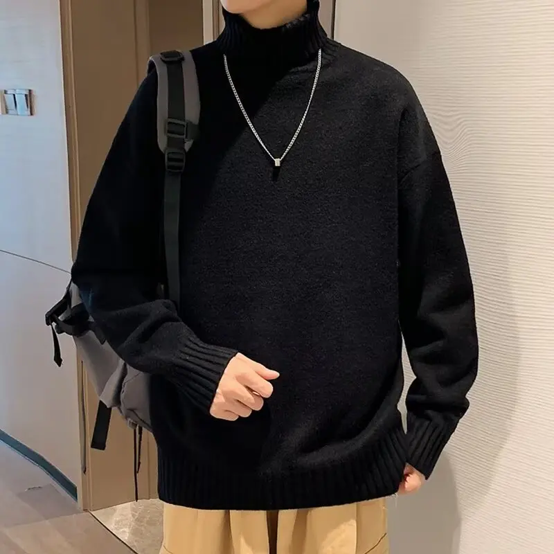 

Thiened повседневный свободный вязаный свитер однотонного цвета Lazy Sle модный осенне-зимний полиэфирное волокно высокий Ne теплый