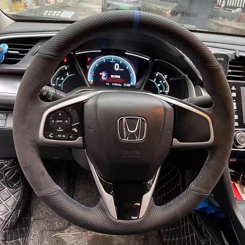 Fit For Honda Civic 10 CR-V CRV 2017-2021 Clarity 2018-2021 Hand-stitched Genuine Leather suede nonslip car steering wheel cover