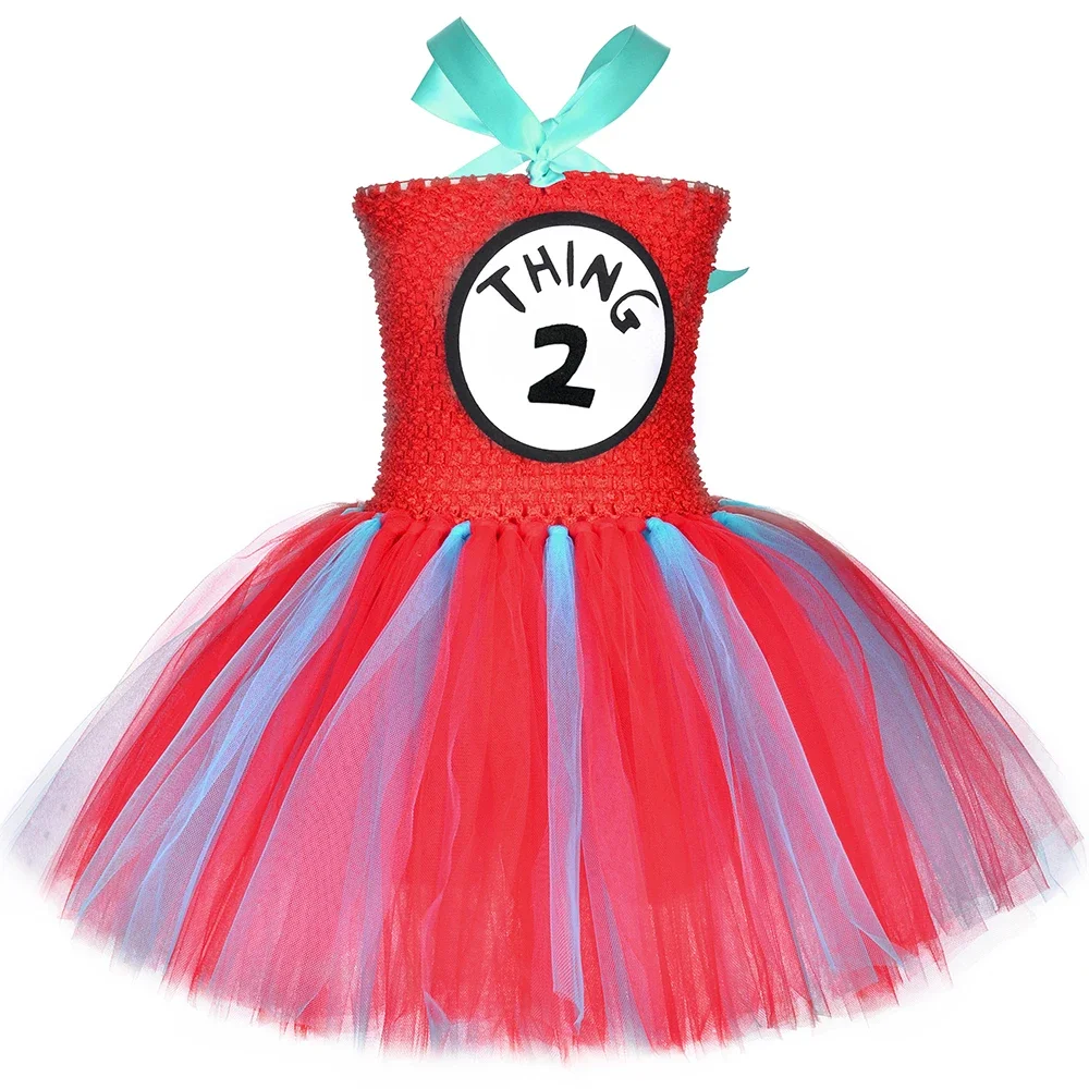 Thing 1 and Thing 2 Tutu Dress Baby Girls Birthday Party Prinsess Dress Funny Cat Twins Cosplay Halloween Costume for Kids 1-14Y