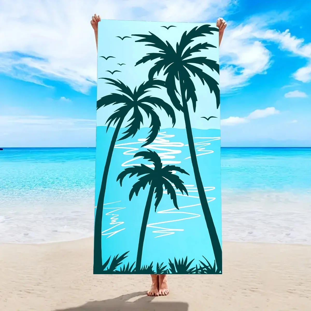 

Tropical Palm Tree Beach Towel, eal Blue Ocean Print Microfiber Towel, Quick Dry Absorbent Towel for Pool Beach Travel Vacation