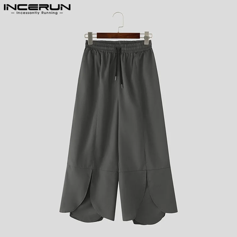 INCERUN Men Wide Leg Pants Solid Color Drawstring Joggers Casual Trousers Men Loose Streetwear 2025 Korean Style Fashion Pants - Image 4