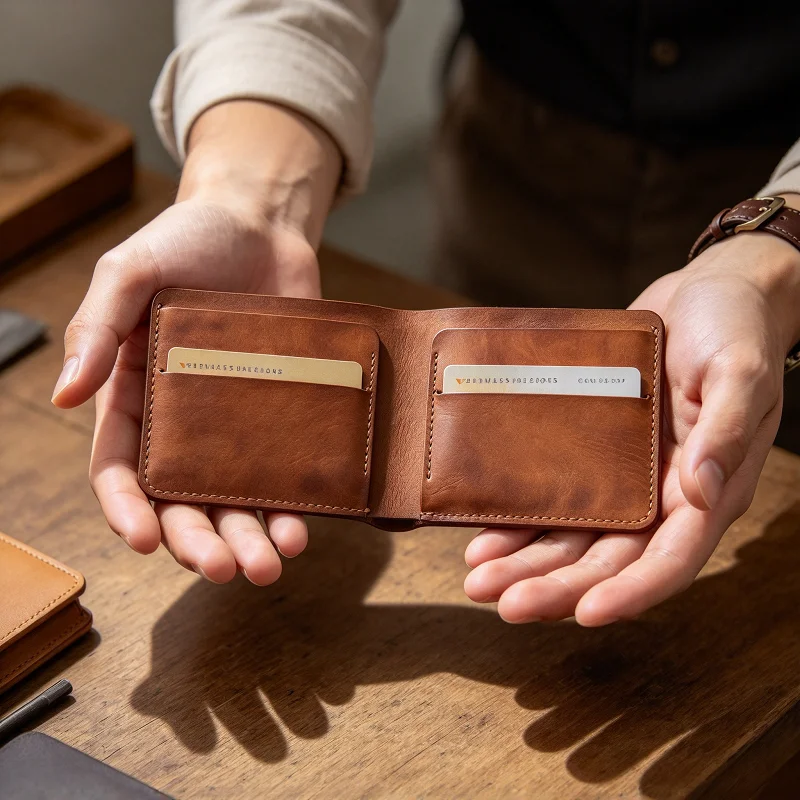 Mens Slim Bifold Wallet Minimalist Front Pocket Wallets for Men - Thin & Stylish Short Wallet Made of Vegetable-tanned Leather
