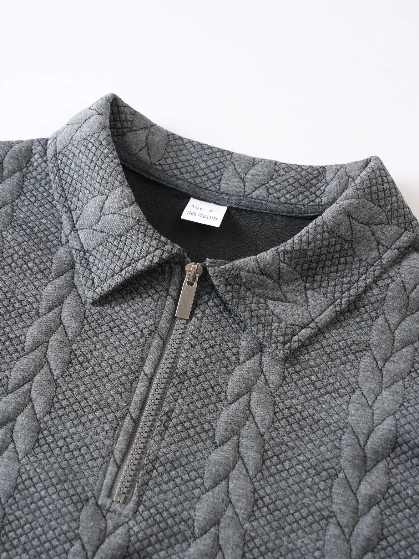 Mens Lapel Half Zip Sweatshirt Long Sleeve Cable Textured Pullover Relaxed Fit Tops For Daily Casual Autumn And Winter Dressing