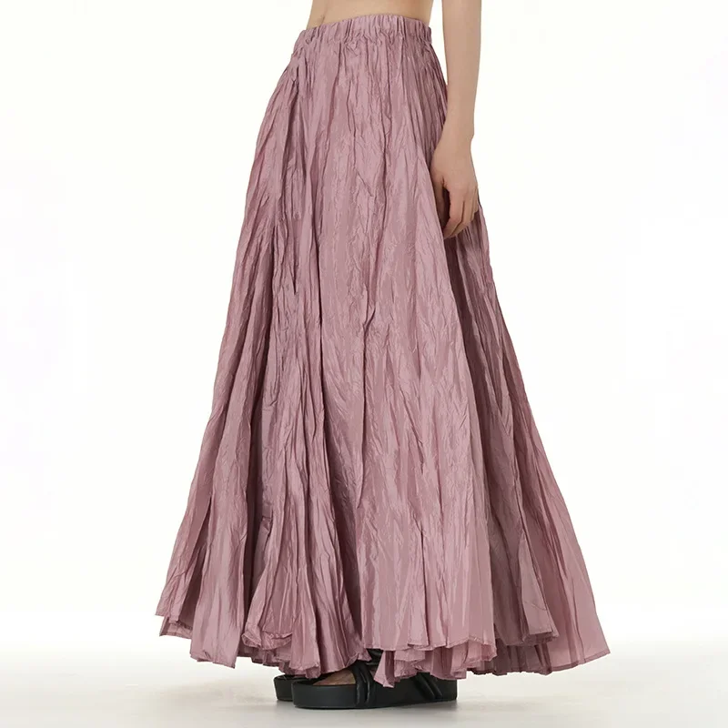 Skirts Women Long Skirt A Line Maxi Casual Loose High Elastic Waist Pleated Simple Elegant Splice Spring Summer Y2k Streetwear